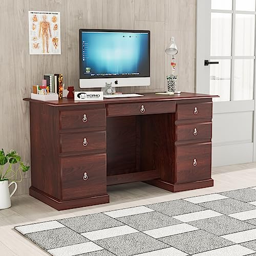 Image of Solid Sheesham Wooden Study Table & Desk with Drawer for Office and Home | Computer Laptop Table | Reading & Writing Desk | Laptop Desk (Mahogany)