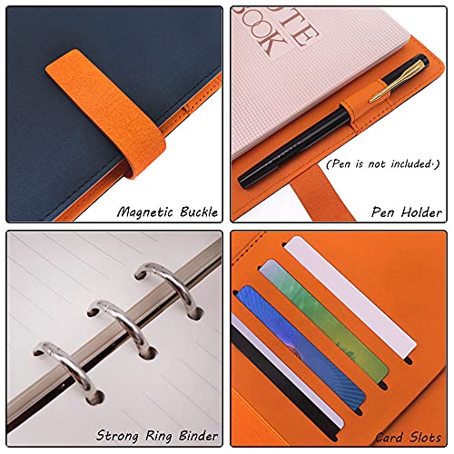 Hxrtangs A5 Refillable Notebook, Ring Binder Journal Personal Organizer With 80 Sheets Lined Filler Paper + Planner Stickers + Subject Dividers + Index Tabs + Bookmark Ruler + Zip Bag + Stencil, Navy Blue #TOP2