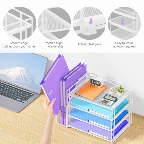 VITVITI Desk Organiser with File Holder, 4 Tier Desk Tidy Organiser with 1 Paper Tray Storage for Magazine Home, School - Image 4