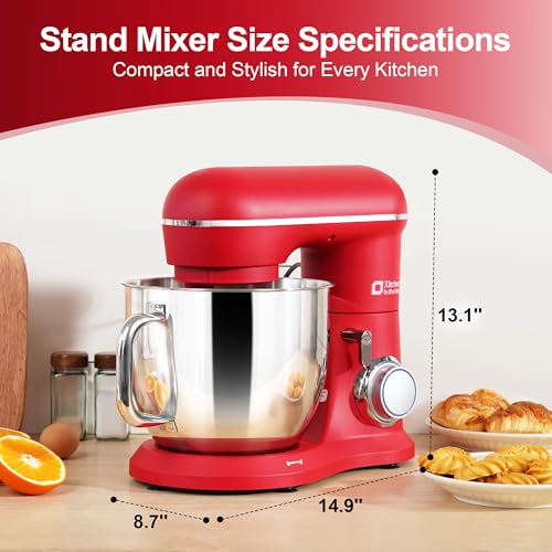 Image of Kitchen in the box 7QT 900W 10-Speed Stand Mixer, Tilt-Head Kitchen Electric Mixer with Dough Hook, Whisk & Flat Beater(Red)