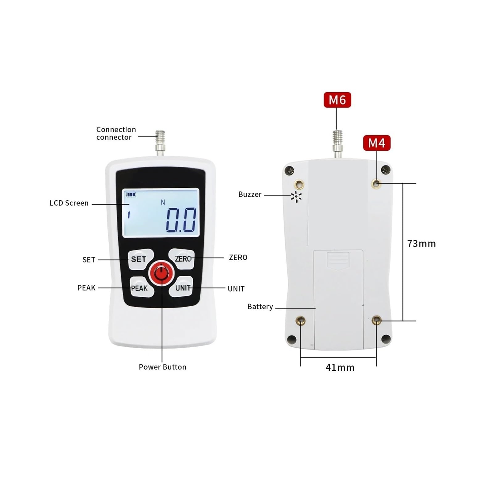 Dinamómetro, Medidor de fuerza digital prueba empuje y tracción Retroiluminación automática, función alarma zumbador(20N)