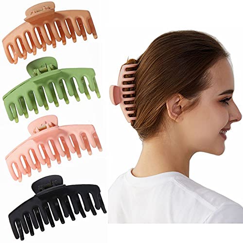 4 Pack Large Hair Clips, Matte Plastic Hair Claw Clips for Women and Girls Thin Hair, 4.3 Inch 4 Color Jaw Hair Clips Claw for Thick Hair (Black, Pink, Orange, Green)