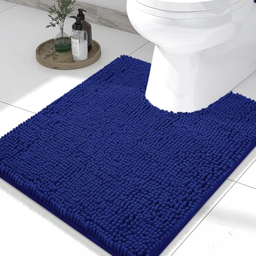 Smiry Luxury Chenille Toilet Rugs U-Shaped 24x20, Soft Absorbent Non-Slip Contour Bathroom Rugs for Toilet, Machine Washable Contoured Bath Mats, Royal Blue