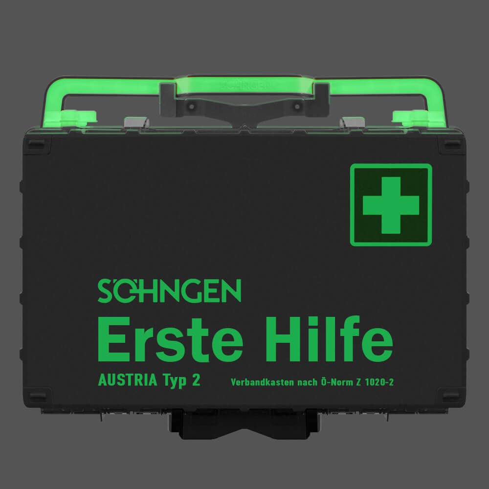 Erste-Hilfe-Koffer DYNAMIC-GLOW L, weiß, Ö-Norm Typ 2, mit Wandhalterung, Pflasterspender und Zubehör, Art.-Nr. 610509 | Verbandskasten | Notfallkoffer | Erste Hilfe Kasten