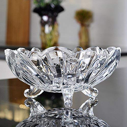 KEETOZ Premium Crystal Glass Serving Fruit Bowl Vegetable Bowl Table Fruit Bowl Dry-Fruit Bowl Desert Bowl Dining Table Designer Bowl Fruit Salad Bowl (2200ml-Transparent) Pack of 1