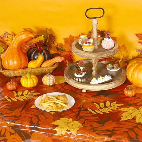 Image of Kochorie 100 Ft x 54 Inch Fall Leaf Tablecloth Roll with Cutter Box Disposable Fall Thanksgiving Plastic Table Cover Backdrop Cut to Size Maple Leaves Table Cloth Roll for Autumn Party Decorations