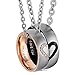 ANAZOZ Schmuck Edelstahl Paar Halskette mit Ring Anhänger, Puzzle Herz mit Gravur I Love You, 5A Zirkonia, Breite 6MM, Rosegold Schwarz für Damen und Herren - Rolokette Kordelkette 80cm Partnerketten