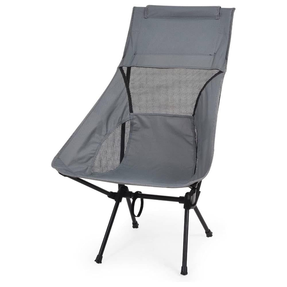 HomlyPro High Back Camping Chair with Wide Feet & Carry Bag, Pack of 2 - Ultra Lightweight & Compact Foldable Chair for Adults, Ideal for Beach, Garden, Picnic, Fishing & Travel (Grey)