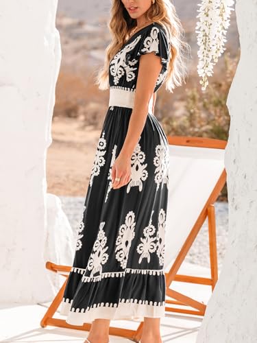 Image of CUPSHE Women's Summer Midi Dress V Neck Ruffle Short Sleeve Smocked Waist Dress