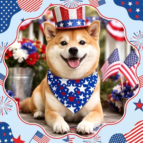 Image of Abbylike 50 Pcs Patriotic Dog Bandanas Bulk 4th of July Bandanas for Dogs Star Triangle Kerchief Bib Scarf Set for Pet Independence Day 250th Anniversary Party Costume, 25 Styles(19.7 x 13.8 x 13.8)