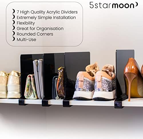 7 Shelf Dividers, Acrylic Wardrobe Dividers for Shelves, Shelf Dividers for Clothes,Shelf Organizer for Clothing, Shoes&Purses. Acrylic Shelf Dividers for Wooden Shelves,Clothing Dividers for Wardrobe