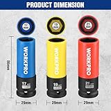 WORKPRO 1/2" Drive Lug Nut Impact Socket Set, 3 Pcs Thin Wall Nut Sockets, Metric Protective Wheel Nut Socket 17mm, 19mm, 21mm with Storage Box, Cr-Mo Steel Sockets for Impact Drill, Torque Wrench - Image 2