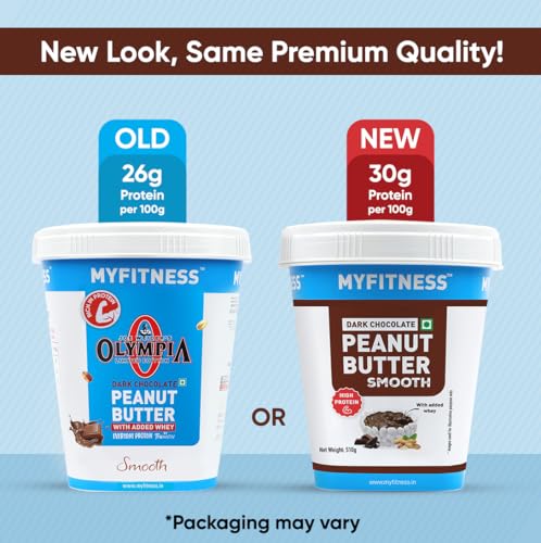Image of MYFITNESS Peanut Butter High Protein Dark Chocolate Spread Smooth 510g | Added Whey Protein | 26g Protein for Muscle Building | 6g Fiber | Pre & Post-Workout Snacks | Cholesterol Free | Zero Trans Fat