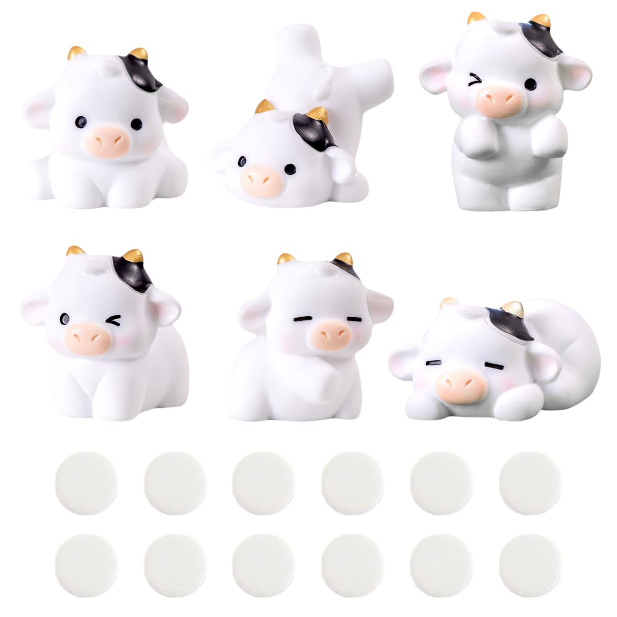6PCS Cute Cow Car Dashboard Decoration, Luminous Auto Rear View Mirror & Touchscreen Top Ornament, Funny Adorable Mini Cartoon Animal Car Interior Accessory for Women Men (White)
