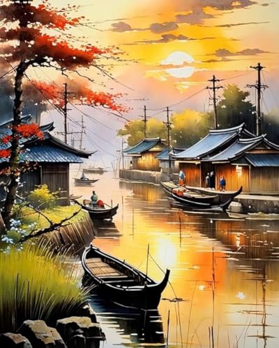 Image of TULIP N TURTLE River Front Diy Acrylic Paint By Number Kit For Adults Kids Beginner Number Painting Kit Diy Canvas Painting By Number Wall Decoration Diy Painting Kit ,Multi-Coloured