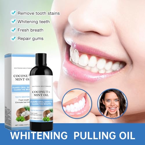 Aufhellendes Öl Mundspülung,Mundziehöl mit Kokosnuss& Pfefferminzöl 100ml mundziehoel kokos minze,Zahnaufhellung und Gesündere Zähne,Zungenreiniger,Oil Pulling for Teeth,Teeth Whitening Mouthwash (3) – Bild 4
