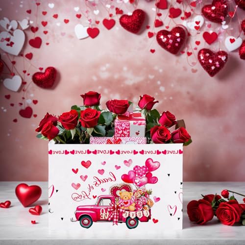 Image of Cute Large Valentine's Day Gift Basket Empty Heart Decor Storage Bin for Kid Baby Room Decor (Rose Red Truck Bear)