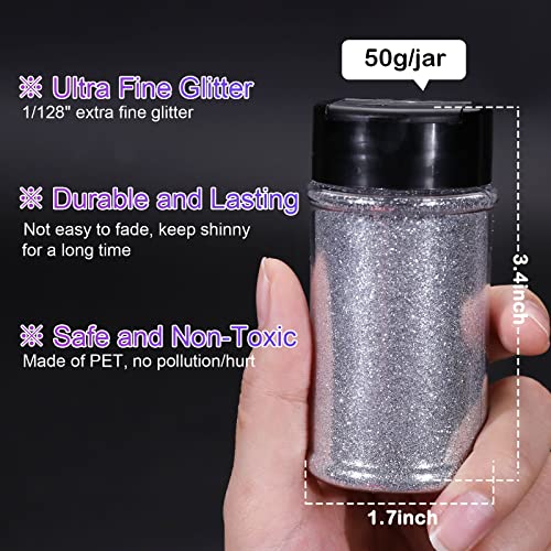 Htvront Silver Fine Glitter For Crafts - 50G/1.76Oz Extra Fine Glitter For Resin, Portable Ultra Fine Glitter For Nails, Tumblers, Ornaments, Makeup, Body, Cosmetic, Candle, Slime Glitter Shaker Jar #TOP2