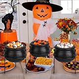 Atiloy Halloween Decor Witches Cauldron Set of 3 Witches Cauldron Serving Bowls on Stand Black Plastic Halloween Punch Bowl Candy Snack Food Dishes for Indoor Outdoor Home Kitchen Party Supplies