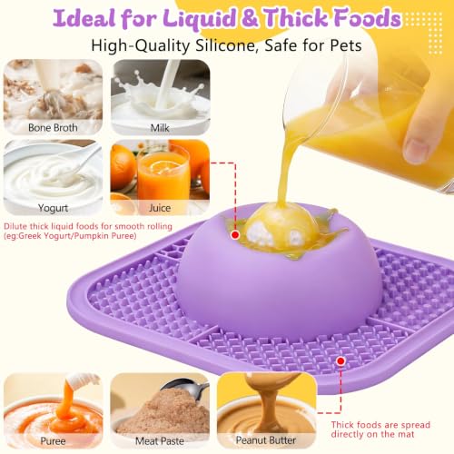 Image of Slow Feeder Dog Bowls & Lick Mat for Liquid and Thick Treat, Anti-Slip Dog Lick Bowl with Interactive Rolling Ball, 5 /6 Cup Pup Licking Toy for Large Medium Small Dogs and Cats Purple