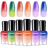Morovan Color Changing Nail Polish: 6PC Thermal Ombre Nail polish Set Mood Temperature Change Mini Neon Green Red Purple Blue Orange Manicurist Women Gift