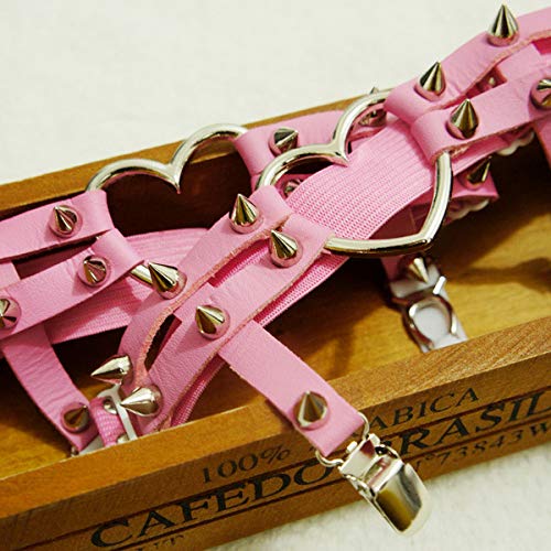 BaBakiak 2 PCS Leather Heart Garter - Gothic Rivet Stud Leg Ring with Heart for Cosplay, Spike Party Pink