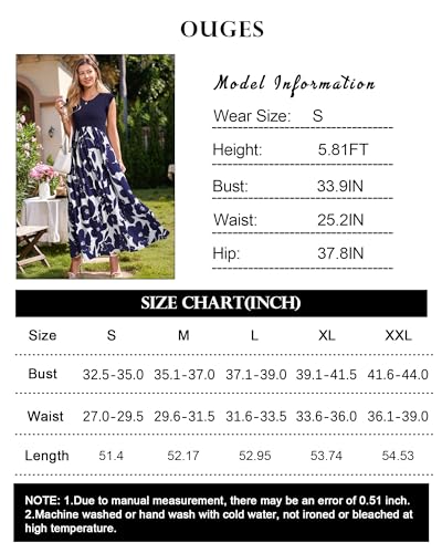 Image of OUGES Women's Maternity Dress Summer Ruffle Sleeve Patchwork Casual Flowy Maxi Dresses with Pockets