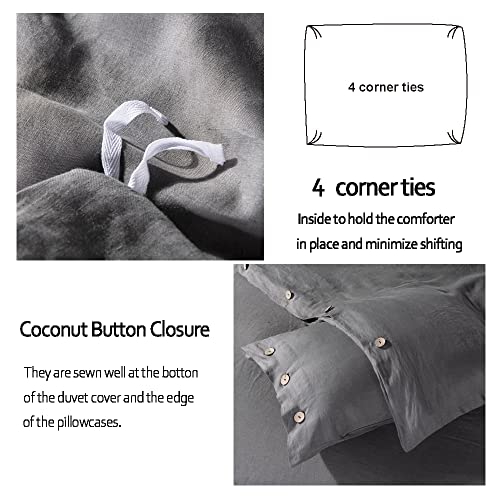 Meadow Park Stone Washed King Linen Duvet Cover 3-Pc Set, Oeko-Tex Certified, Ultra-Soft, Machine Washable, All Season, Charcoal #TOP3