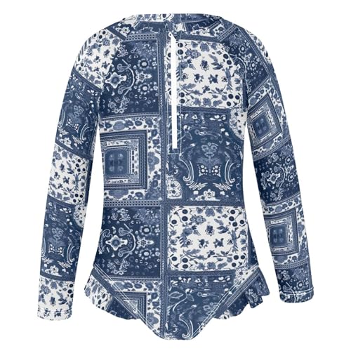 Blue Paisley Girls Long Sleeve Swimsuit UPF 50+ Rashguard Swimwear One Piece Bathing Suit for 3-12 212178814