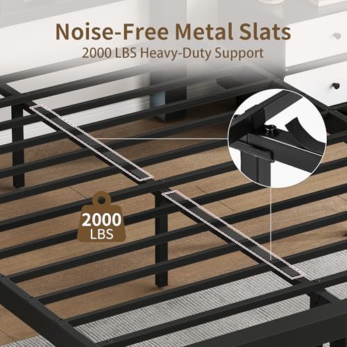 Image of Metal Bed Frame, Full Size Platform Bed Frame with Headboard, 2000 LBS Heavy Duty, USB /Type-C Charging Station, No Box Spring Needed, 10 inch Underbed Storage, Noise-Free, Easy Assembly, Black