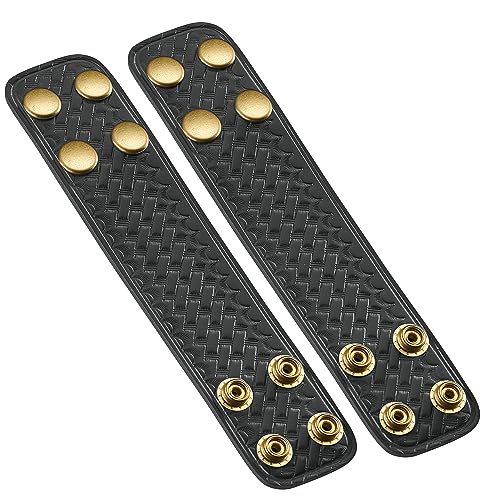 Duty Belt Keeper Double Width 1.75 inch for Belts 2 1/4 inch Wide, Basketweave Genuine Leather and Gold Brass Snap 2 Pack