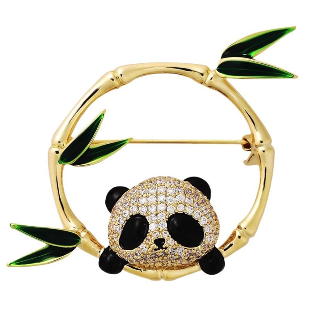 Cute Bamboo Panda Pins Brooch for Women Men Rhinestone Lovely Bear Enamel Brooches DIY Accessories Corsage for Hat Bag Suit Tie Fashion Animal Lapel