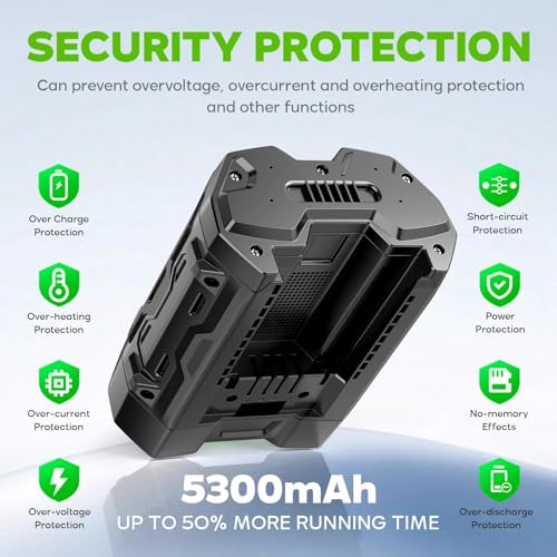 Image of Djsanu Upgraded 5.3 Ah Compatible for EGO 56V Battery, Compatible with EGO Power Tools, High Capacity, Multi Protection, Smart LED Indicators, only Suitable for CH2100, CH3200, CH5500, CH7000, CH2800D