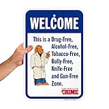 SmartSign-K-2557-AL Aluminum Sign, Legend 'Drug Alcohol Tobacco Bully Knife Gun Free Zone' with Graphic, 18' high x 12' wide, 0