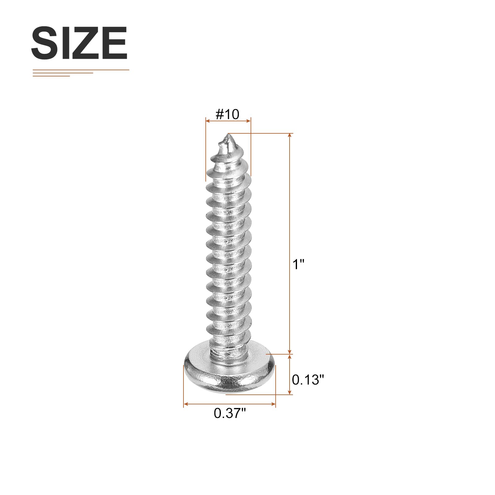 DTGN #10x1" Phillips Pan Head Self-tapping Screw - 60Pack - Bright Finish 304 Stainless Steel Sheet Metal Screws Wood Screws - Image 2