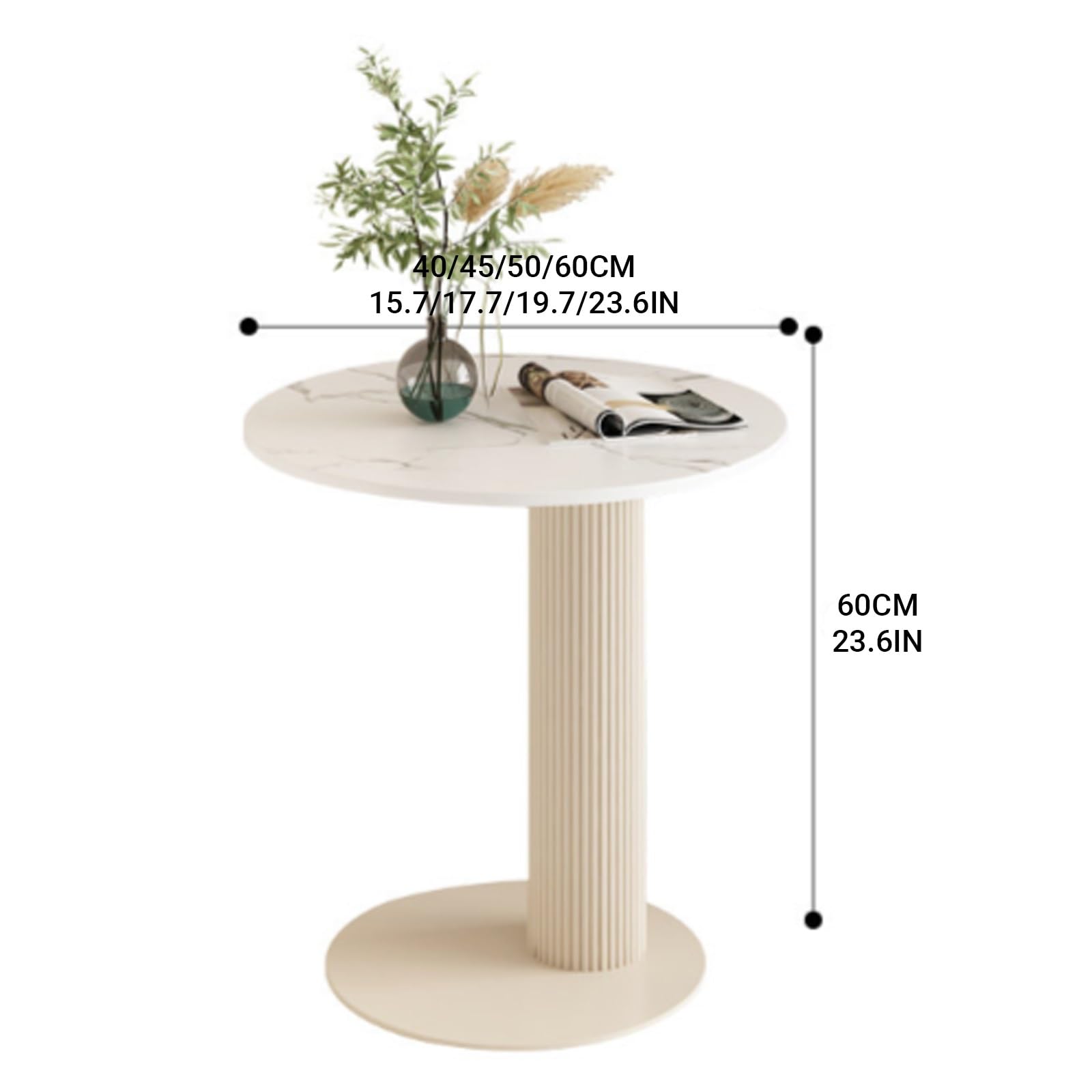Tavolino laterale rotondo piano in pietra sinterizzata e base in metallo | Tavolino da caffè laterale creativo in metallo, mini comodino decorativo per il tempo libero(BLACK A,60CM/23.6IN)