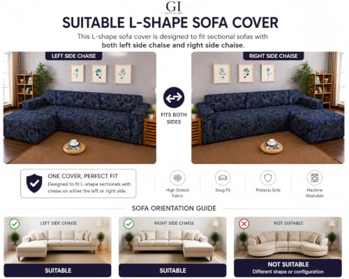 Image of Gifts Island Premium 160GSM Super Soft Blue Ash Stretchable Sofa Cover L Shape 6 Seater Fully Covered | Suitable for Both Left and Right Side Chaise Sofa (Blue Ash, 3+3 Seater)