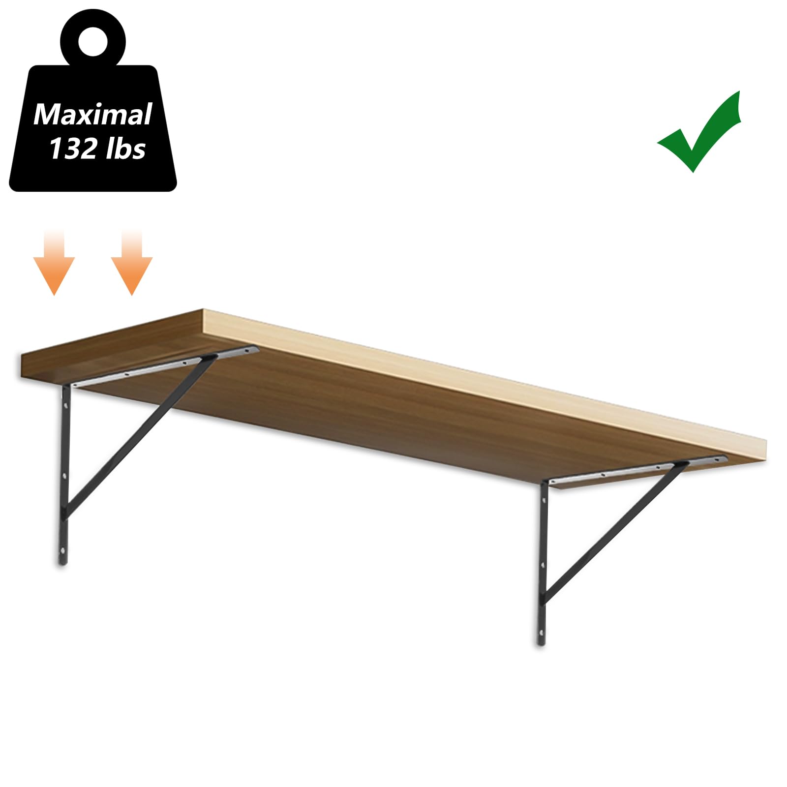 Lot de 12 supports d'étagère - 400 x 250 mm - En métal noir - Pour charges lourdes