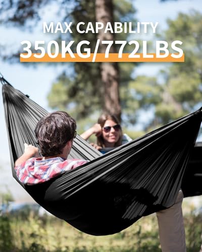 COVACURE Hängematte Outdoor Hängematte mit Moskitonetz - 350kg Belastbarkeit für 2 Personen 290 x 140 cm Ultraleicht Hammock Reise Gadgets für Camping Garten Survival Wander (Schwarz)