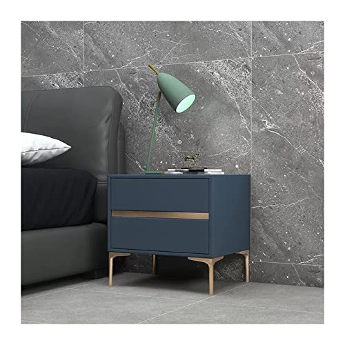Mesita de noche de madera, mesita de noche moderna de piel sintética azul con 2 cajones de almacenamiento, pequeña mesa auxiliar para salón, dormitorio mesa de cama (tamaño: 40 x 40 x 48 cm)