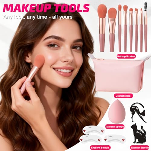 Viugex Make Up Set, All In One Makeup Kit, Schminkset für Mädchen Frauen Teenager, Kosmetik Geschenkset mit Lidschatten Palette Foundation Rouge Lipgloss Mascara Eyeliner Augenbrauenstift Pinsel