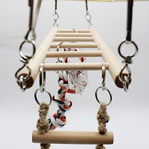 Hypeety Bird Cage Parrot Toys Wood Perch Climbing Ladder Toy Parrot Swings Wood Bridge Ladders Perches Stand for Small Birds Parakeet Cockatiel (E: Hanging Bridge)