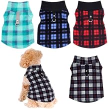 Rbenxia 4 Pieces Buffalo Plaid Dog Sweaters with Leash Ring Soft Fleece Vest Dogs Pullover Warm Jacket Pet Dogs Clothes Winter Dog Outfits for Small Puppy Cat Pets Green, Blue, Grey, Red, Small
