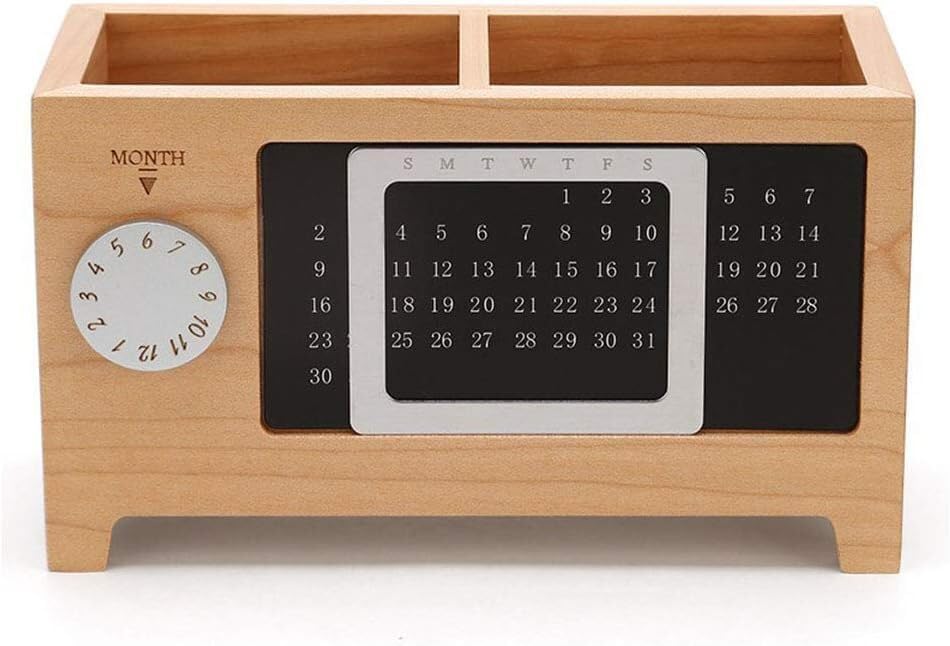 充実した毎日 人生を変えるアイテム ペン立て 木製 多機能 万年カレンダー付 カレンダーペンホルダー
