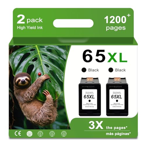 65XL Black Ink Cartridge Replacement for HP Ink 65 HP65 XL HP65XL for Envy 5055 5000 5052 5010 5070 5014, Deskjet 3755 3700 2600 3722 3772 3752 2652 2655 2622 2640 Printer, BK 2 Pack