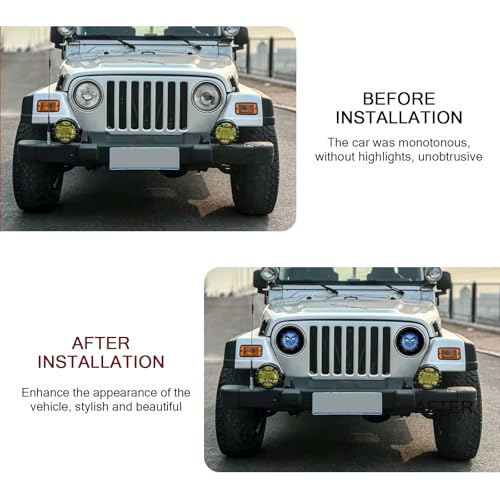 Image of 2 PCS Car Beast Eyes Decals, 3D Stereo Beast Eyes Stickers, Waterproof J-eep Round Light Decal, Cool Beast Eyes Light Decoration Stickers, Suitable for Wrangler and Most Car (Blue Animal Eyes)