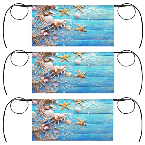 XMNYGJ 3 Pack Waist Apron Set Seastars Shells Waitress Aprons 3 Pockets Waterproof Half Apron for Bartender Restaurant Barista Teachers BBQs Parties