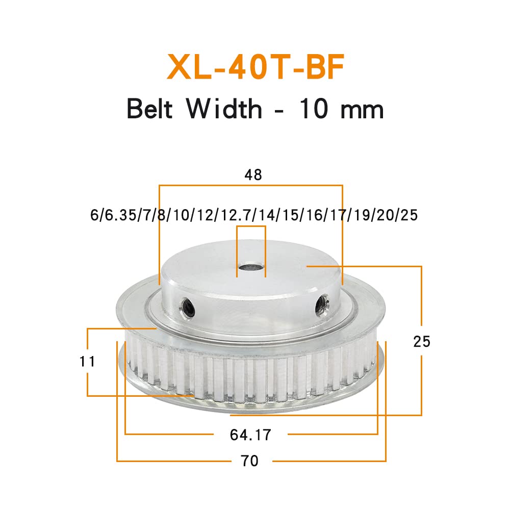 Puleggia Sincrona XL 40 Denti Per Cinghia Larga 10 Mm - Foro Da 15 Mm, Passo XL