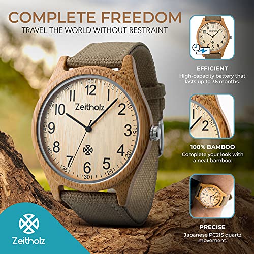 Zeitholz Unisex Wooden Watch - Altenberg Model, Handmade from 100% Natural Bamboo with Quartz Movement - Lightweight Analog Wooden Watch for Men and Women - Adjustable Band Fits Any Wrist2