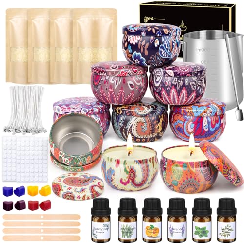 Kit para Hacer Velas, Kit Velas Aromaticas Fabricacion, Vela Perfumada Regalos, con 480 g Cera de Abejas, 9 Latas, 4 pegatinas, 6 Aceites Aromáticos, 100 Mechas ¡y Mucho Más